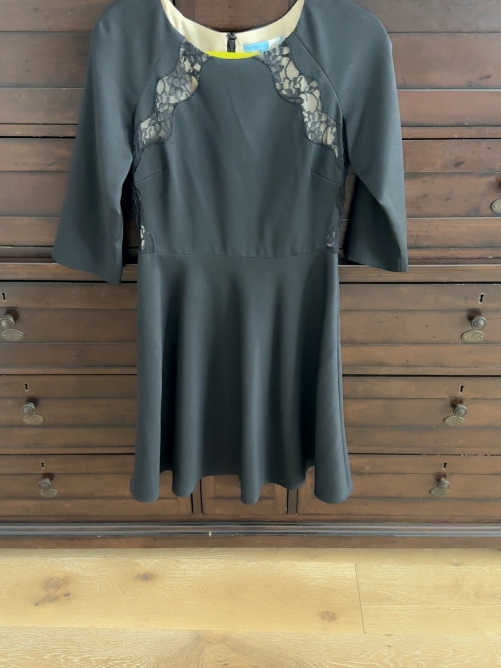 ANTONIO MELANI Black Fit-and-Flare Dress with Lace Insets